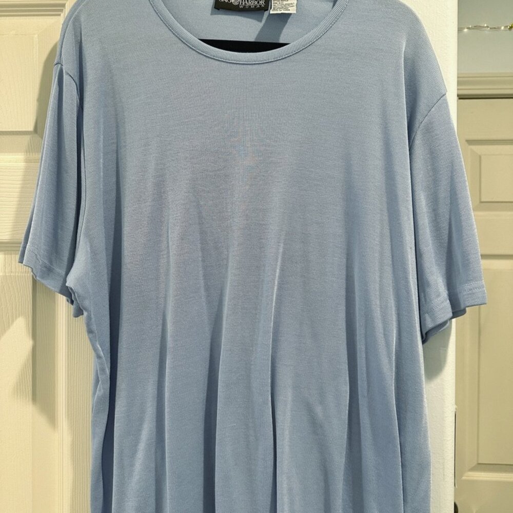 Vintage 1990s Sag Harbor Short Sleeve Knit Blue Sweater
